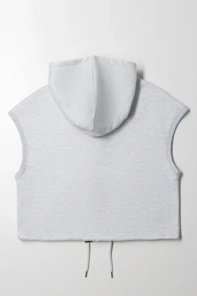 Sleeveless Zip Through Hoodie Grey