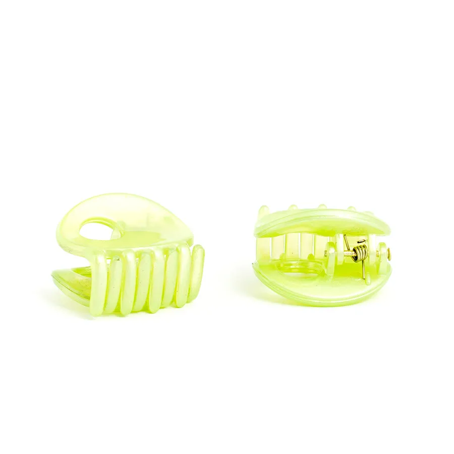 Small Green Oval Plastic Hair Claw - Pair