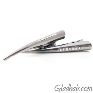 Small Metal Chrome Beak Clip with Line of Crystals - Pair
