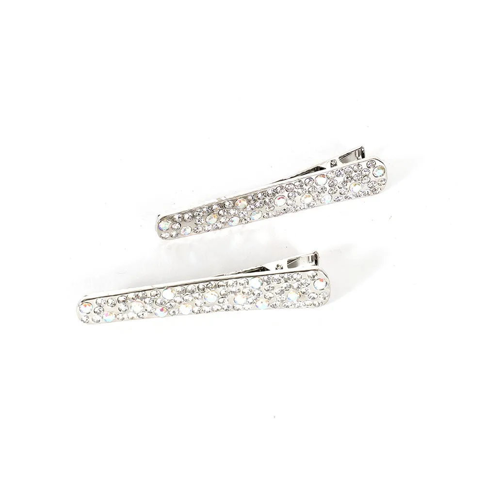 Small Metal Silver Beak Clips with Crystals - Pair