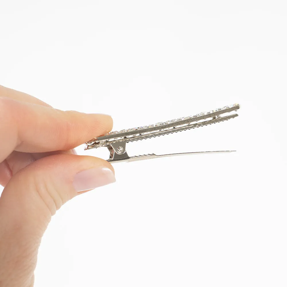 Small Metal Silver Beak Clips with Crystals - Pair