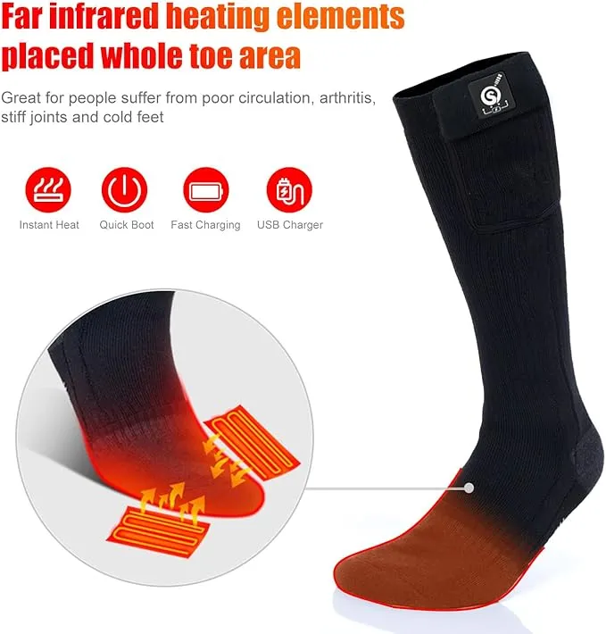 SNOW DEER Heated Socks for Men & Women Battery Socks Powered Thermal Ski Socks Winter Foot Warmer with Temperature Control Long Socks for Skiing Hiking Hunting Motorcycling Riding