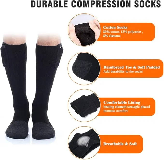 SNOW DEER Heated Socks for Men & Women Battery Socks Powered Thermal Ski Socks Winter Foot Warmer with Temperature Control Long Socks for Skiing Hiking Hunting Motorcycling Riding