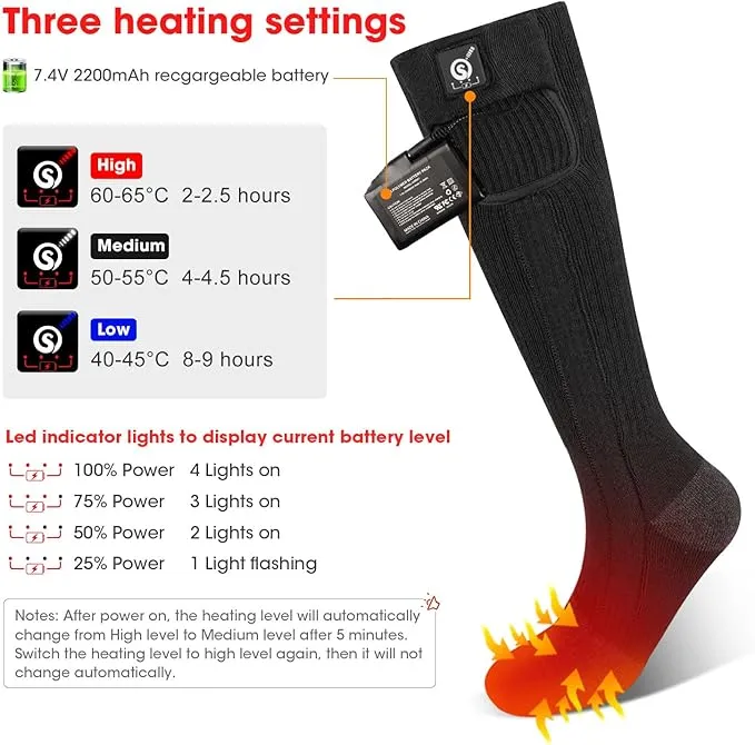 SNOW DEER Heated Socks for Men & Women Battery Socks Powered Thermal Ski Socks Winter Foot Warmer with Temperature Control Long Socks for Skiing Hiking Hunting Motorcycling Riding