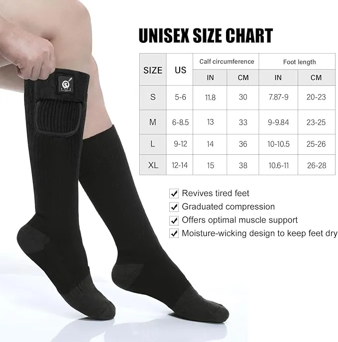 SNOW DEER Heated Socks for Men & Women Battery Socks Powered Thermal Ski Socks Winter Foot Warmer with Temperature Control Long Socks for Skiing Hiking Hunting Motorcycling Riding