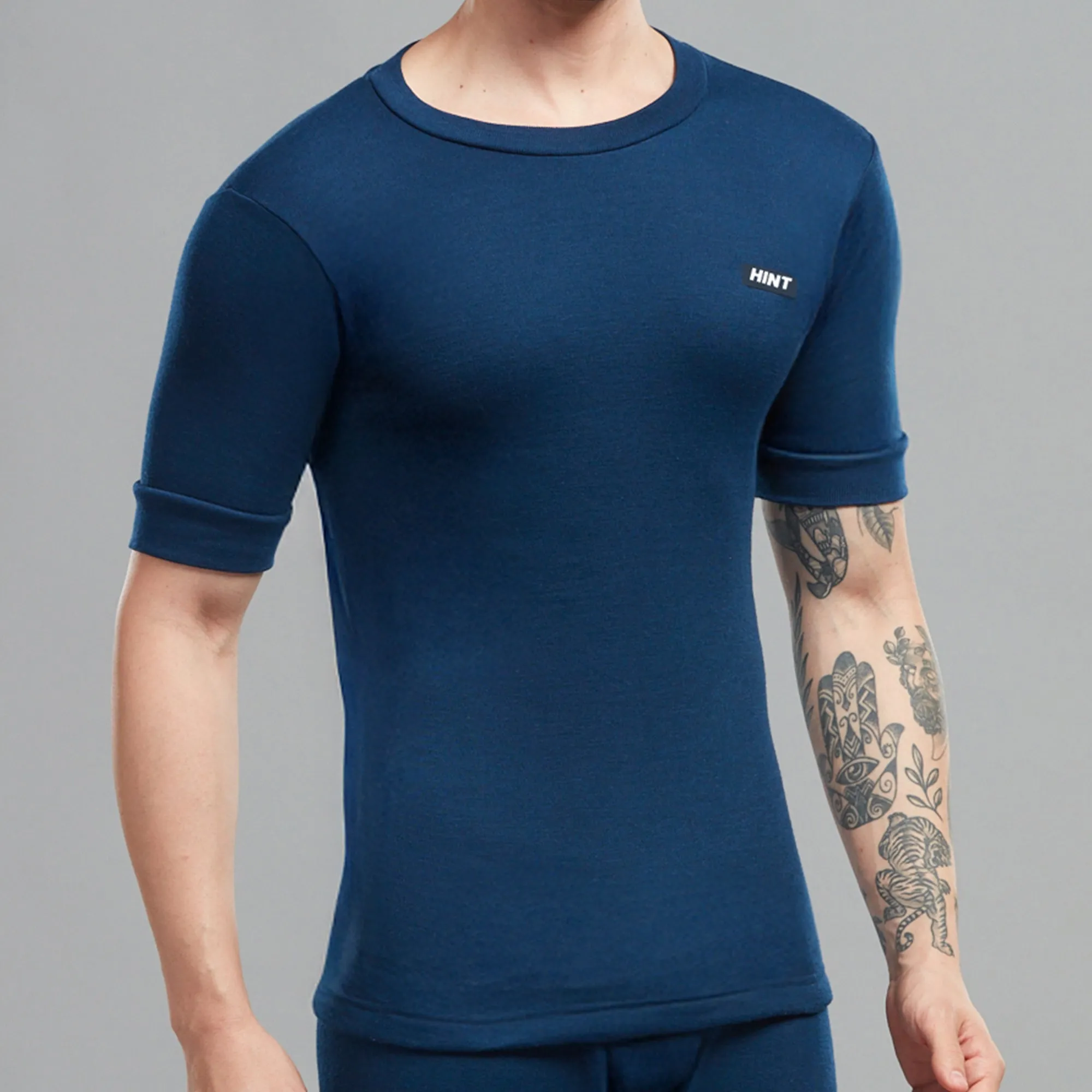 Soft Acrylic-Polyester Blend Slim Fit Spectra Thermal Vest with a Brushed Interlock Fabric, Round Neckline, and Half Sleeves - Navy