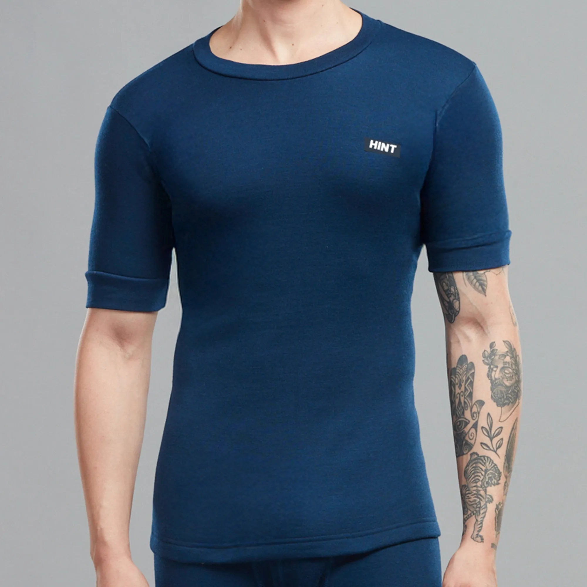Soft Acrylic-Polyester Blend Slim Fit Spectra Thermal Vest with a Brushed Interlock Fabric, Round Neckline, and Half Sleeves - Navy