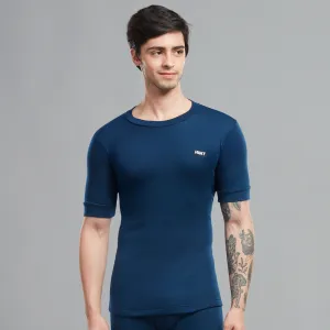 Soft Acrylic-Polyester Blend Slim Fit Spectra Thermal Vest with a Brushed Interlock Fabric, Round Neckline, and Half Sleeves - Navy