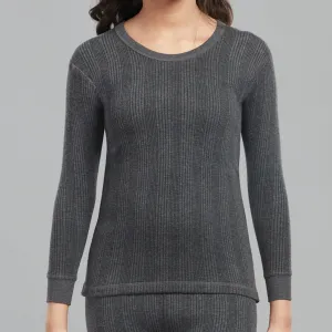 Soft Cotton-Polyester Blend Flare Slim Thermal Vest with a Round Neckline and Full Sleeves - Charcoal