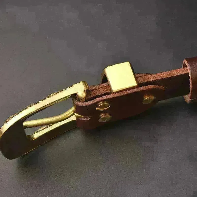 Solid Brass Belt Buckle Casual Pin Genuine Leather