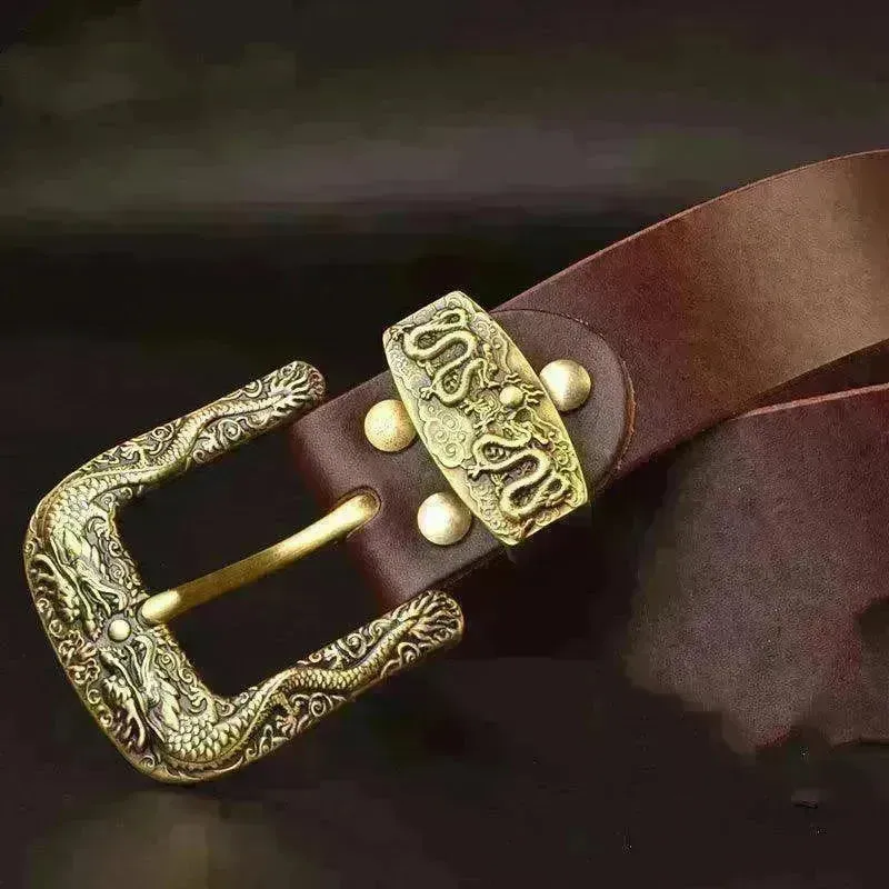 Solid Brass Belt Buckle Casual Pin Genuine Leather