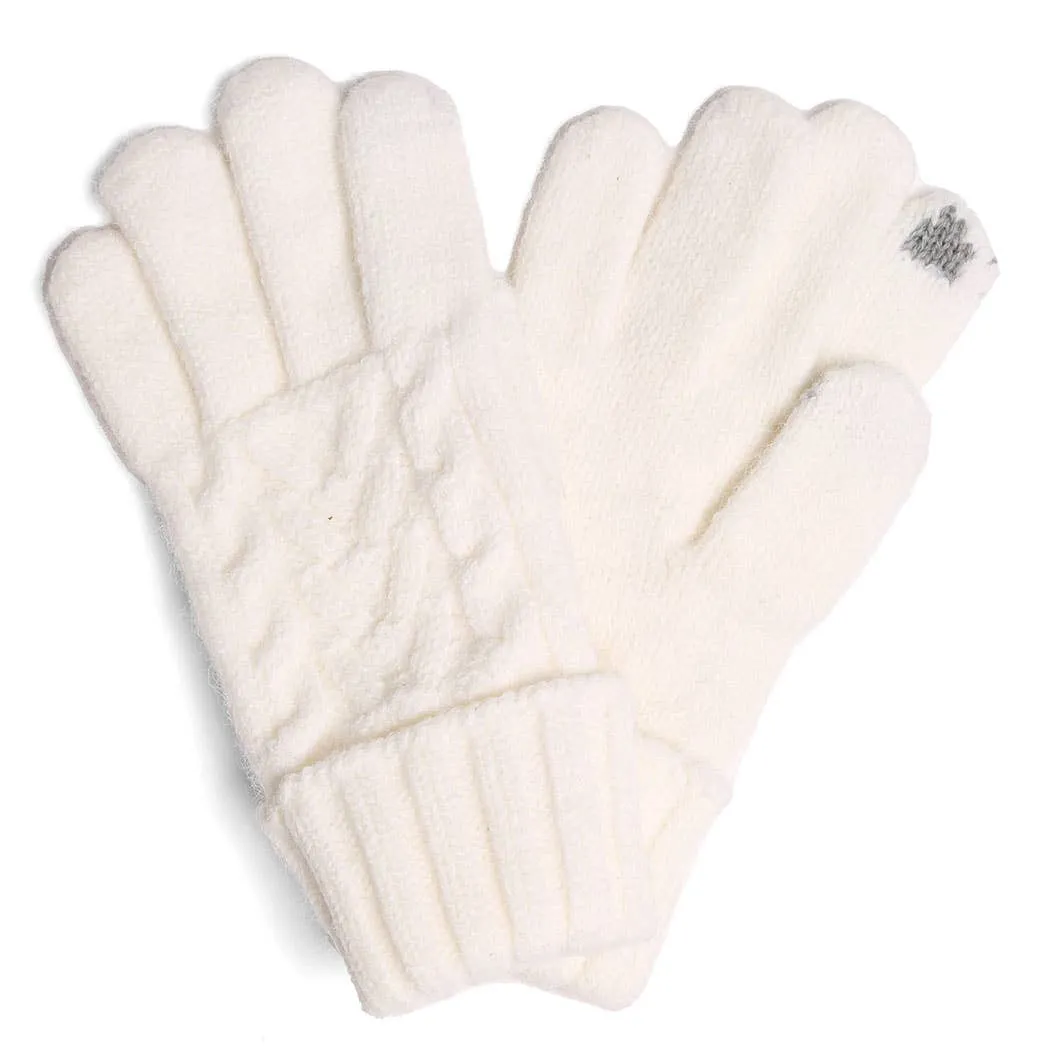 Solid Cable Knitted Flip Cuff Touch Gloves: