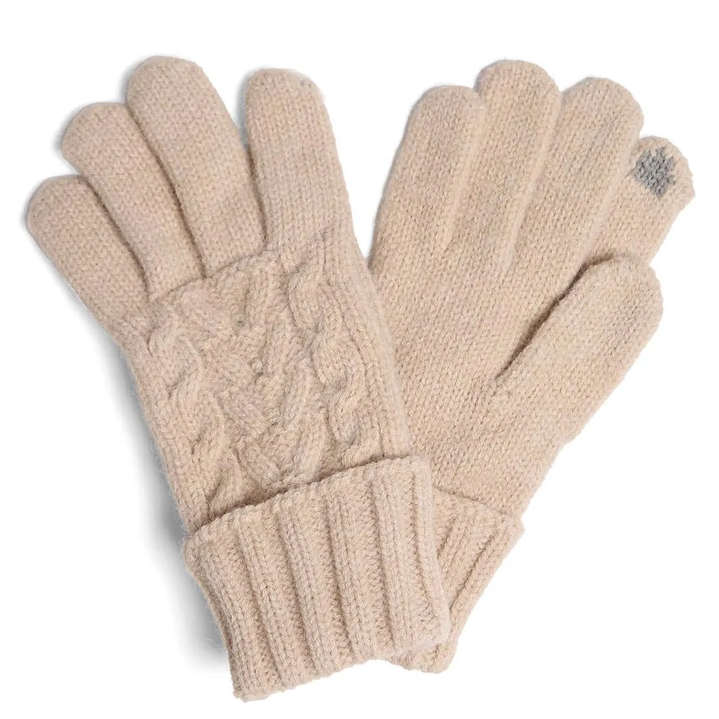 Solid Cable Knitted Flip Cuff Touch Gloves: