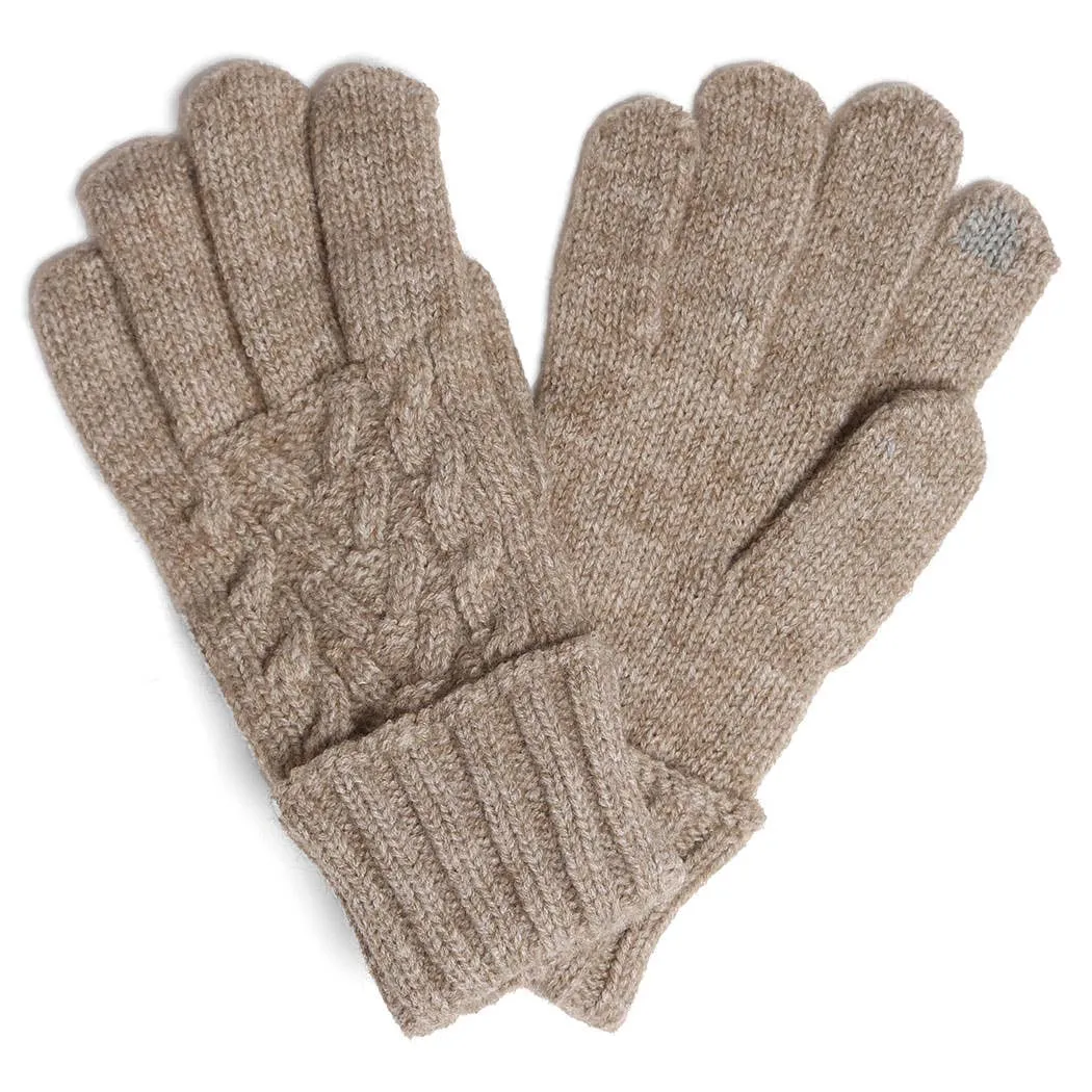 Solid Cable Knitted Flip Cuff Touch Gloves: