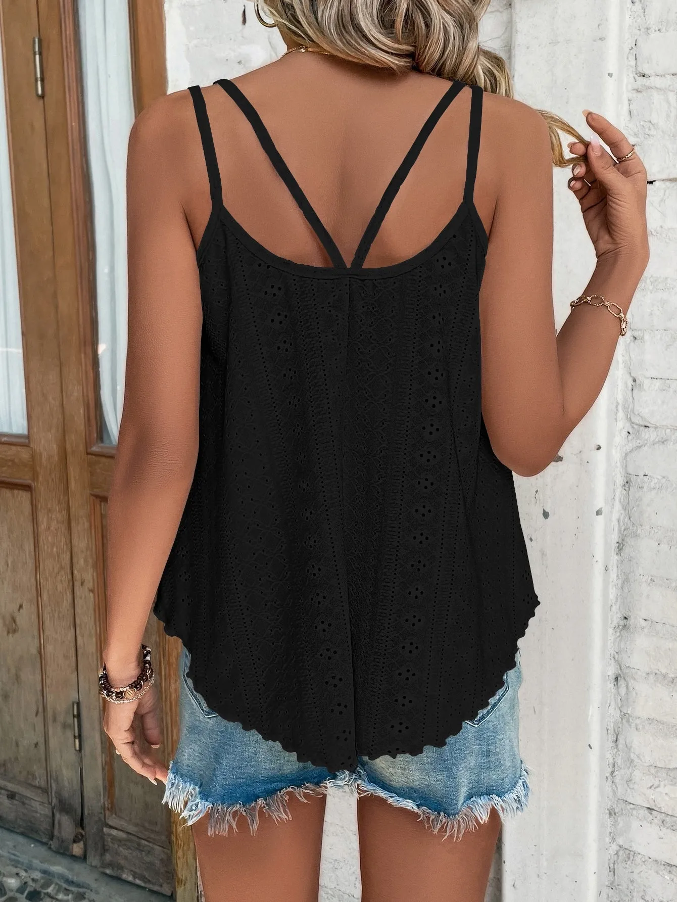 Solid Eyelet Embroidery Cami Top