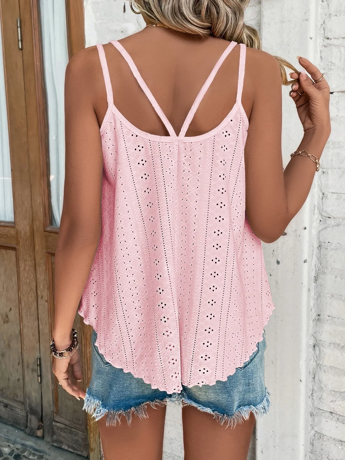 Solid Eyelet Embroidery Cami Top