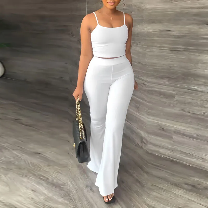Solid Sleeveless Spaghetti Strap Top & Pants Set