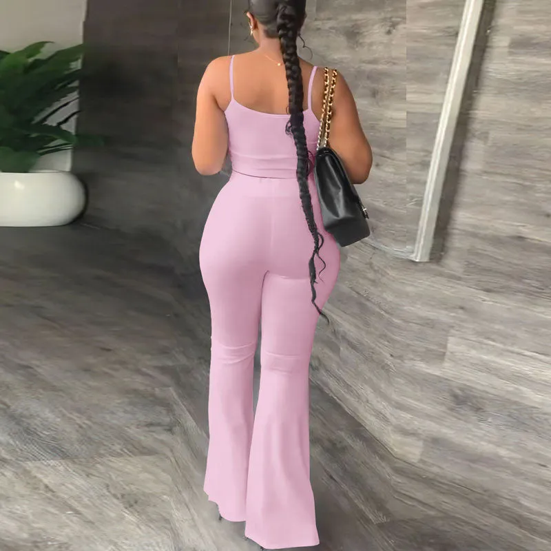 Solid Sleeveless Spaghetti Strap Top & Pants Set