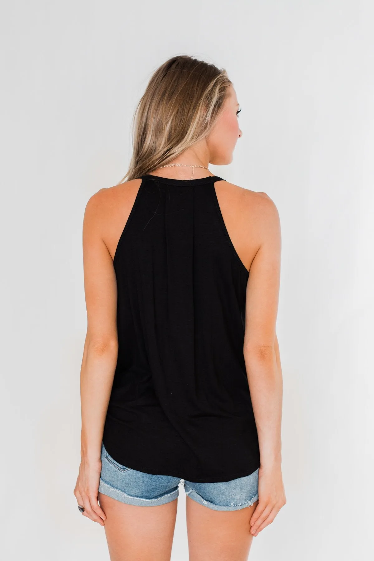 Something Simple Wrap Tank Top- Black