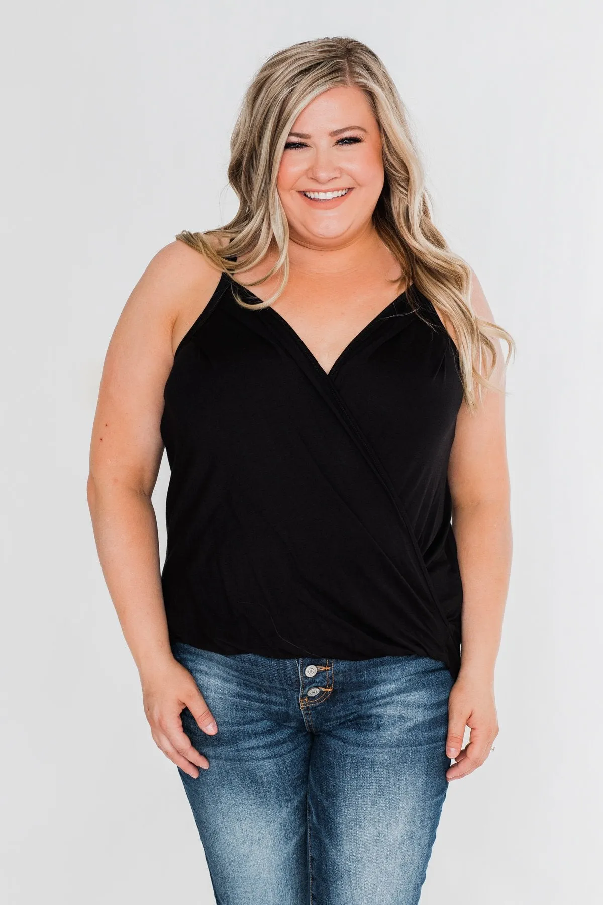 Something Simple Wrap Tank Top- Black