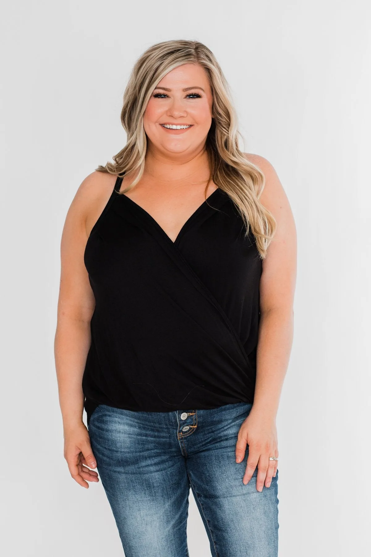 Something Simple Wrap Tank Top- Black