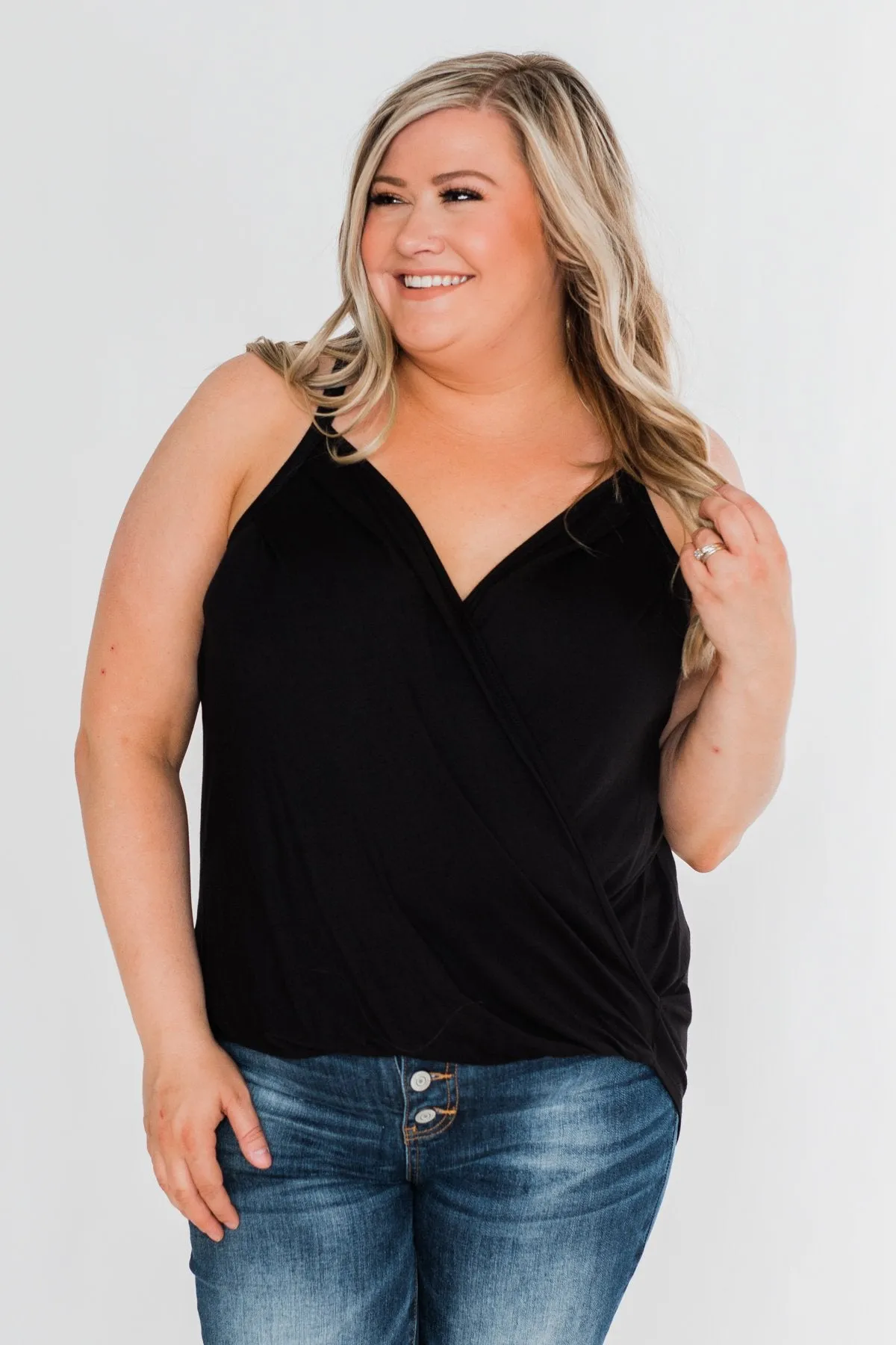 Something Simple Wrap Tank Top- Black