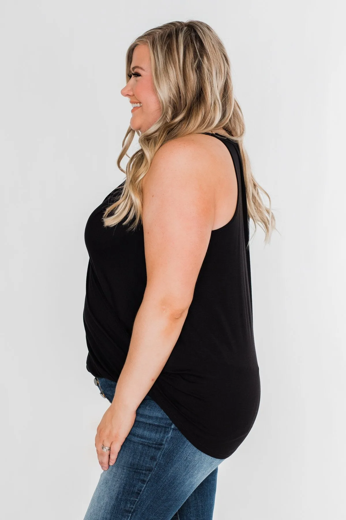 Something Simple Wrap Tank Top- Black