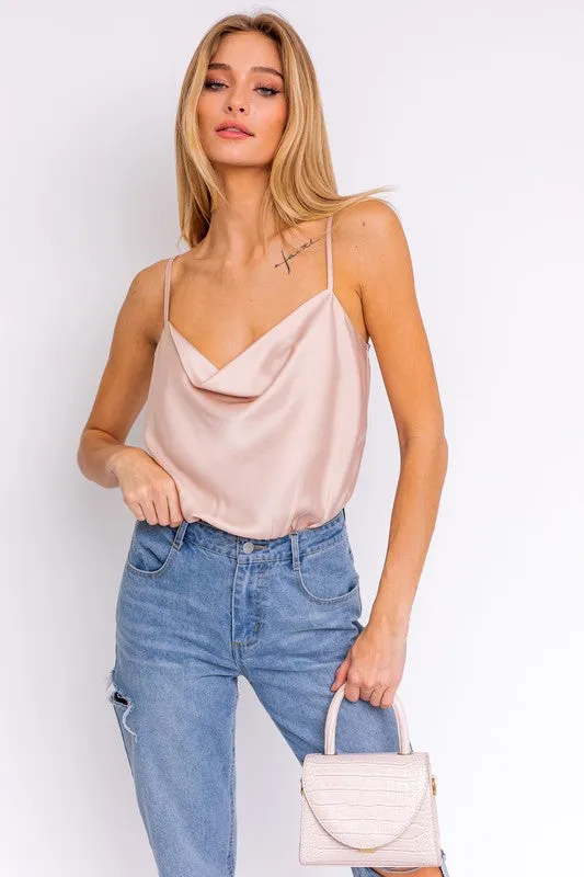 SPAGHETTI STRAP COWL NECK BODYSUIT