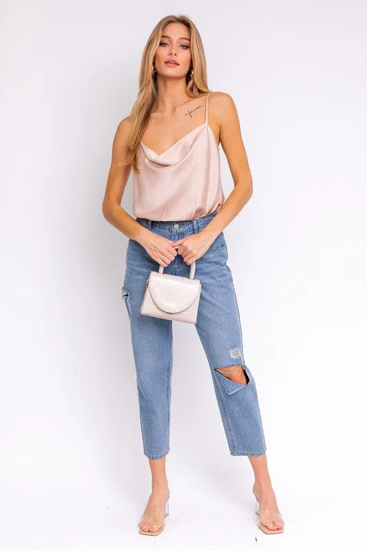 SPAGHETTI STRAP COWL NECK BODYSUIT