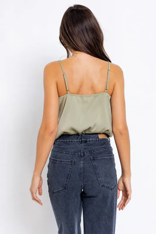 SPAGHETTI STRAP COWL NECK BODYSUIT