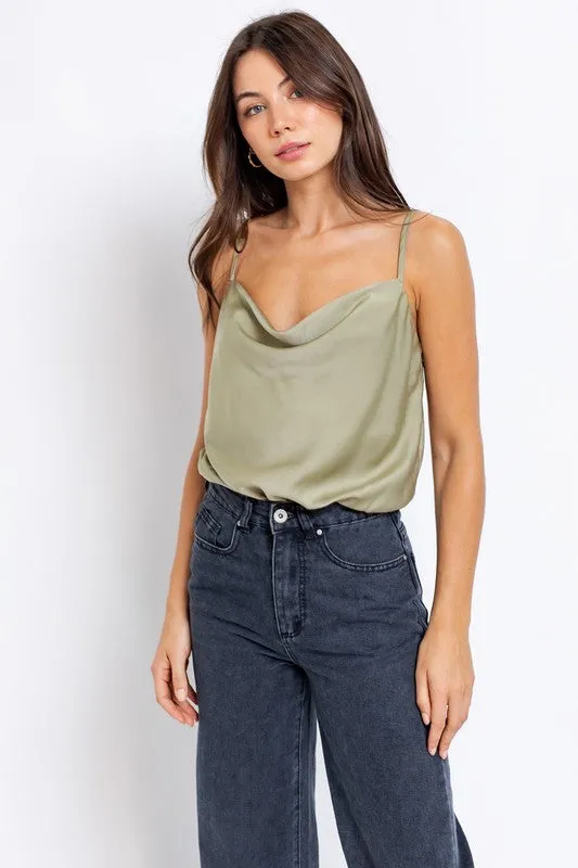 SPAGHETTI STRAP COWL NECK BODYSUIT