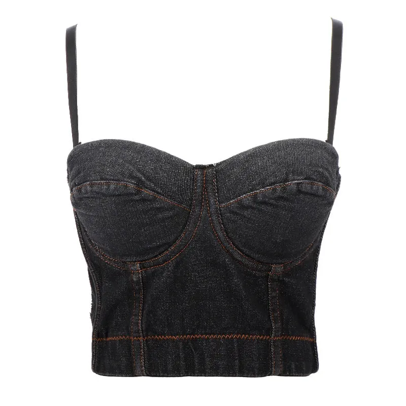 Spaghetti Strap Denim Corset Top