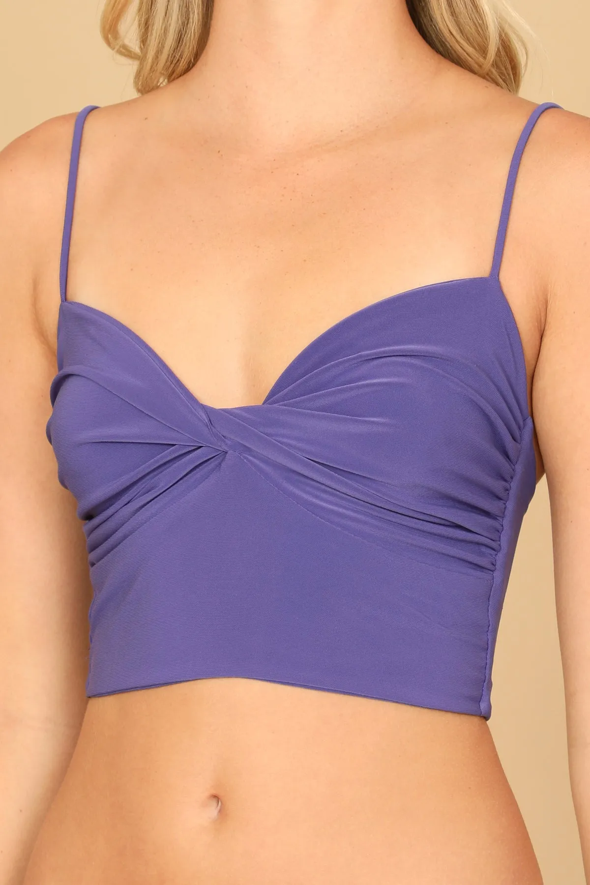 SPAGHETTI STRAP TWIST FRONT VELVET BRALETTE TOP