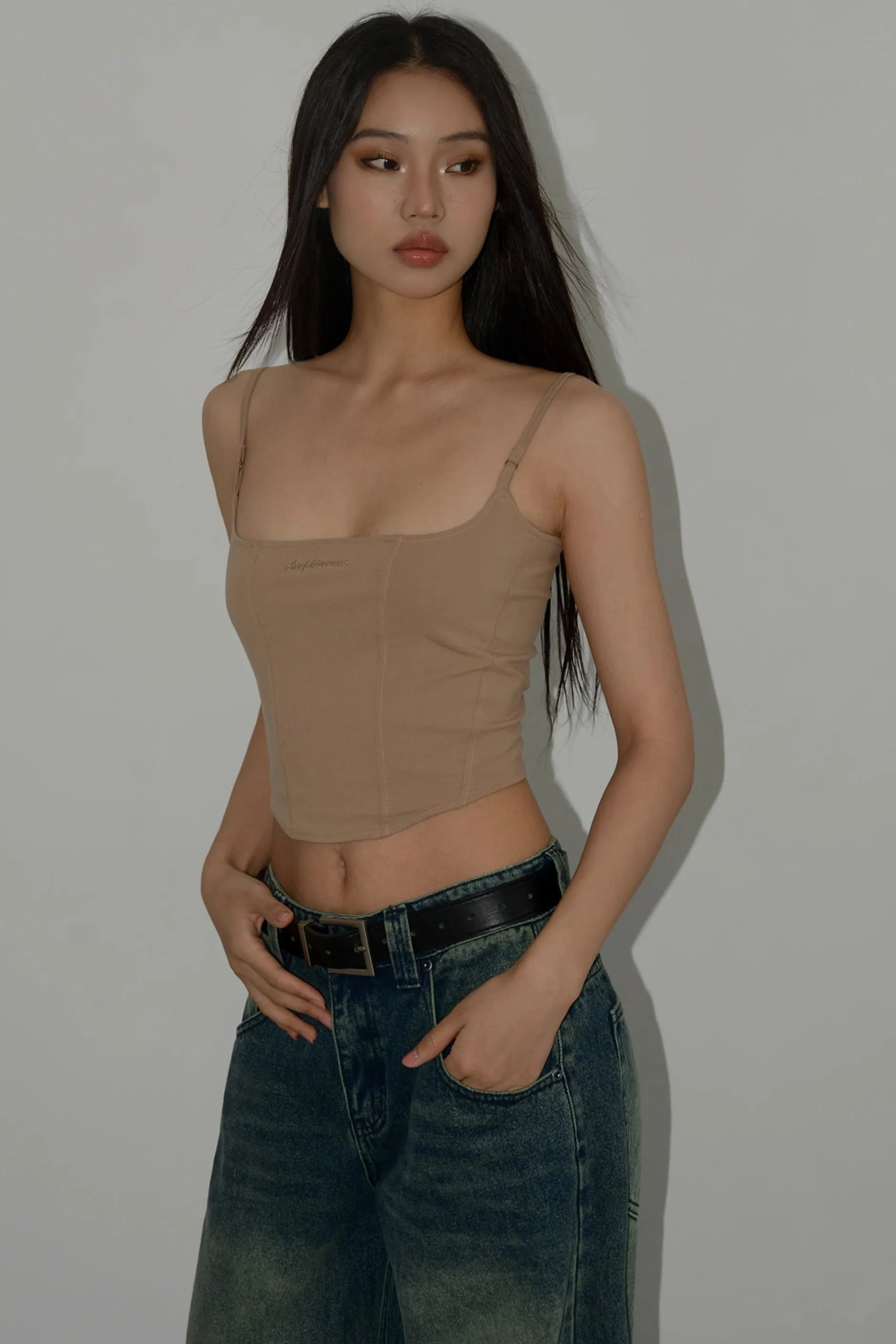 Spaghetti Strap Zip Back Cami Top