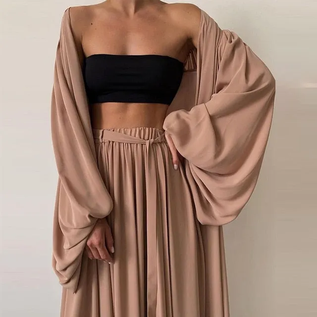 Spring Soft Women Three Piece Set Fashion Wrap Cardigan Tops And High Waist Pants Suit Female Casual Simple Tracksuits Homewear