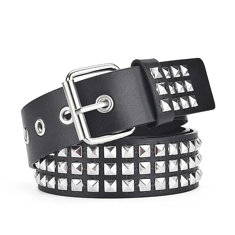 Square bead rivet metal pyramid belt