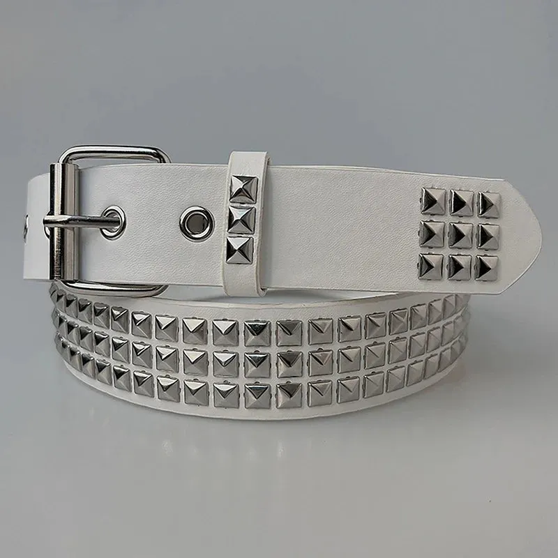 Square bead rivet metal pyramid belt