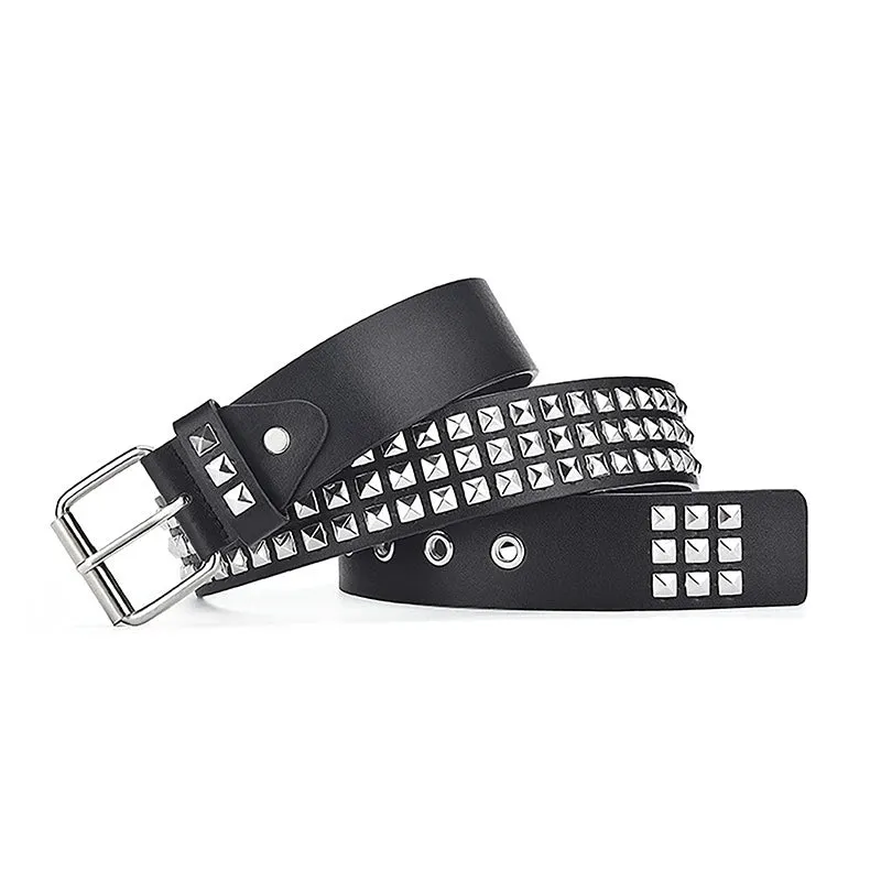 Square bead rivet metal pyramid belt