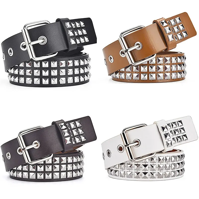 Square bead rivet metal pyramid belt