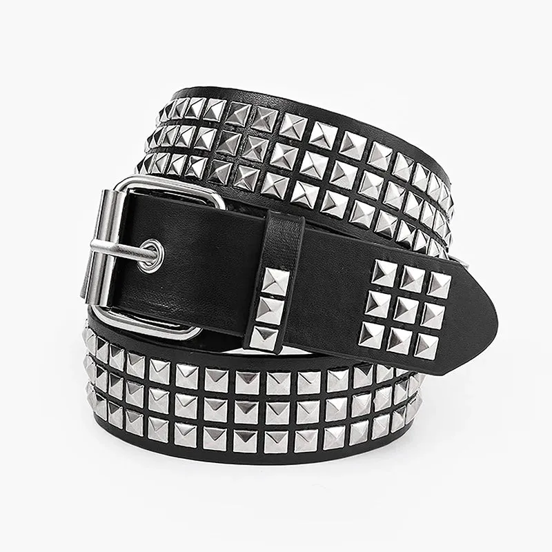 Square bead rivet metal pyramid belt