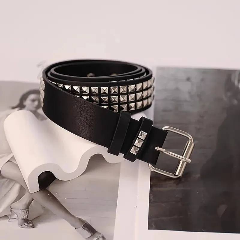Square bead rivet metal pyramid belt