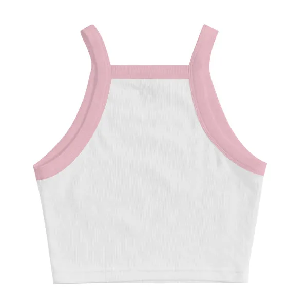 Square High Neck Rib Spaghetti Tank
