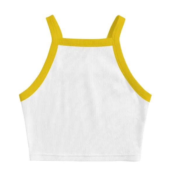 Square High Neck Rib Spaghetti Tank