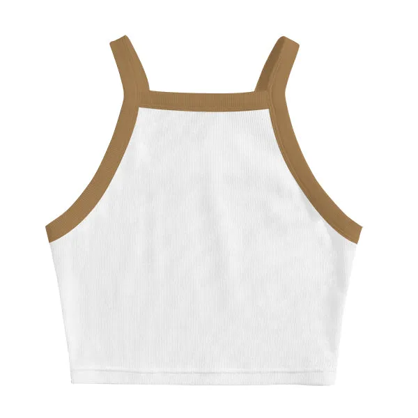 Square High Neck Rib Spaghetti Tank