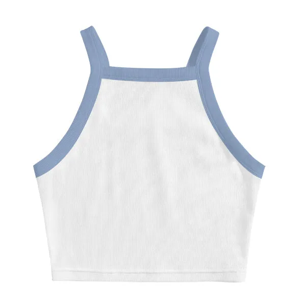 Square High Neck Rib Spaghetti Tank