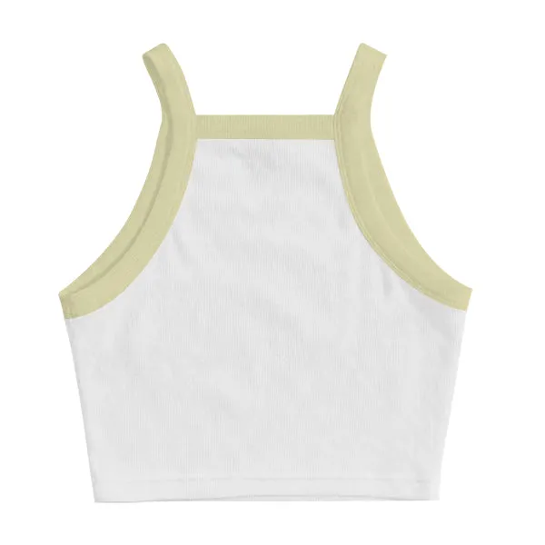 Square High Neck Rib Spaghetti Tank