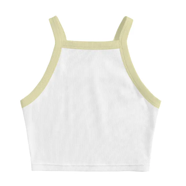 Square High Neck Rib Spaghetti Tank