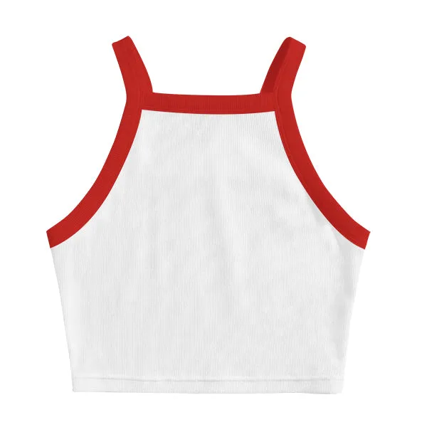 Square High Neck Rib Spaghetti Tank