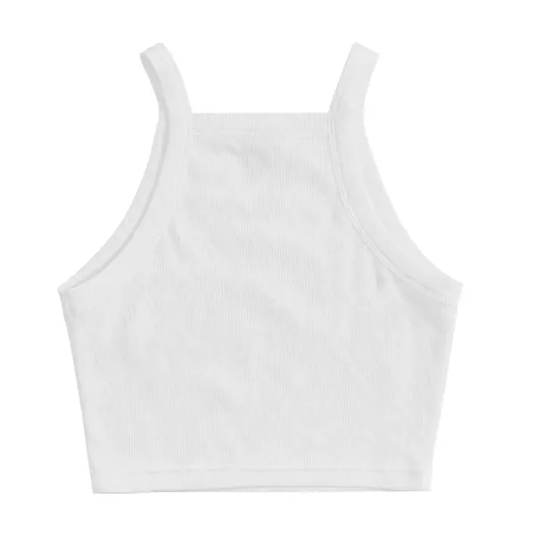 Square High Neck Rib Spaghetti Tank