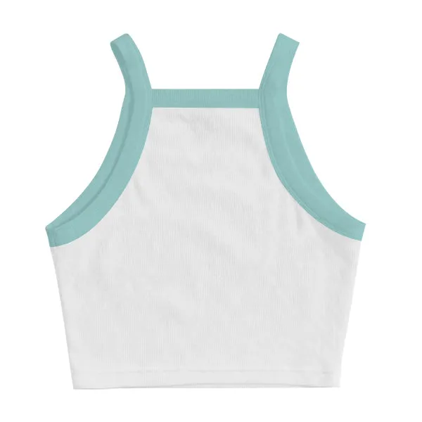 Square High Neck Rib Spaghetti Tank
